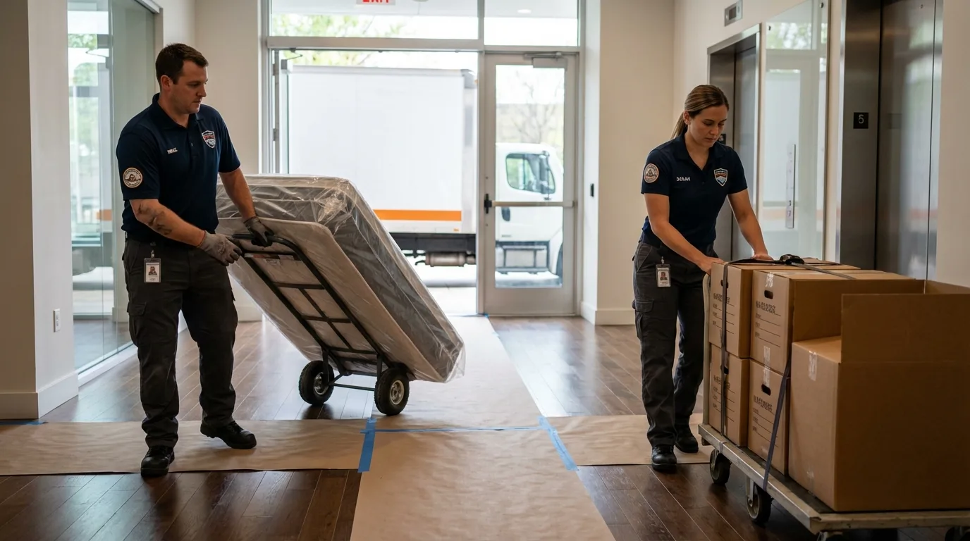 Professional apartment movers loading elevator in Mount Vernon, IN