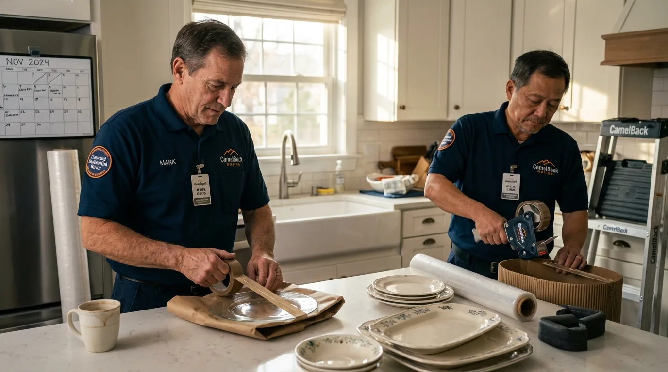 Professional crew packing kitchen dishware in Mount Vernon, IN
